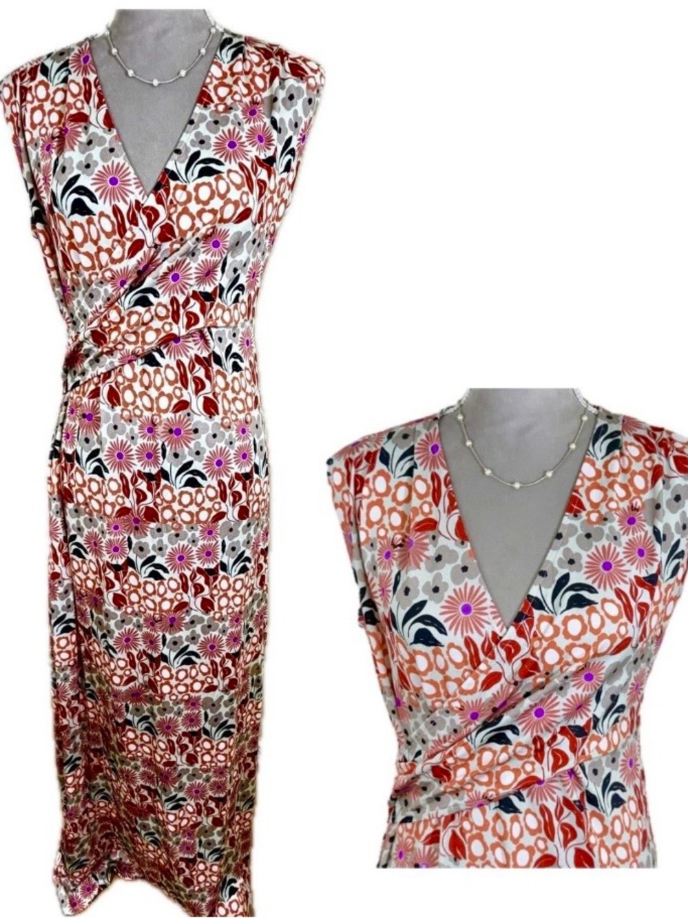Monika Varga Milano Floral Geometric Faux Wrap Maxi Dress Size US 8 IT 44 Chic